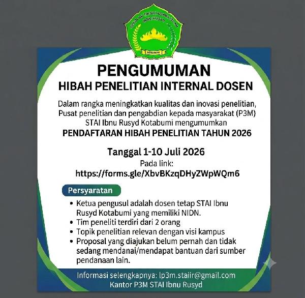  CALL FOR PROPOSALS: HIBAH PENELITIAN INTERNAL DOSEN TAHUN 2026