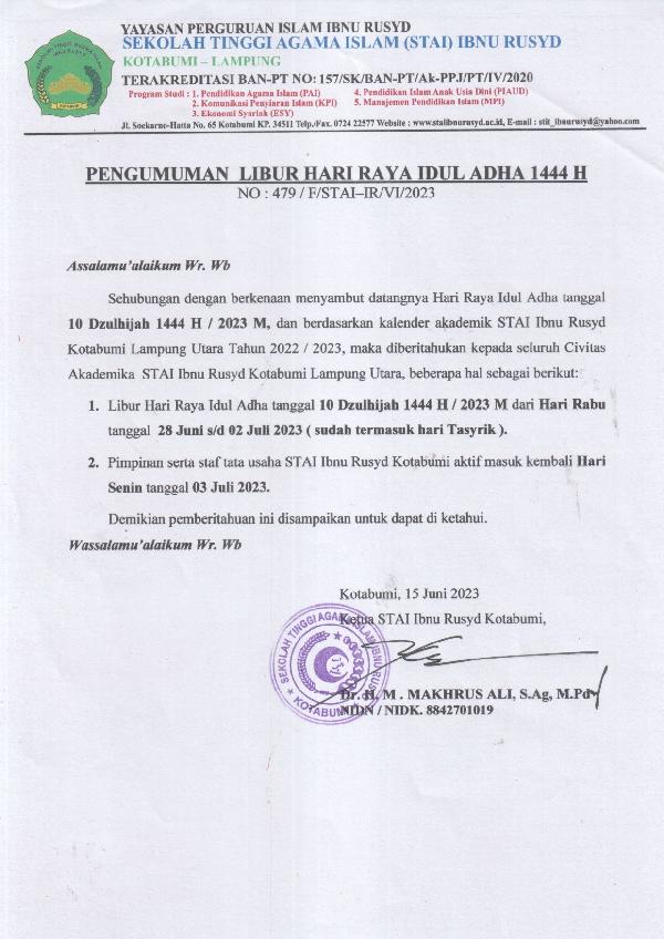 Pengumuman Libur Hari Raya Idul Adha