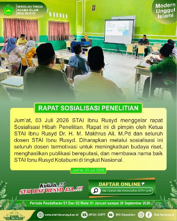STAI Ibnu Rusyd Gelar Sosialisasi Hibah Penelitian Internal 2026, Perkuat Budaya Riset Dosen