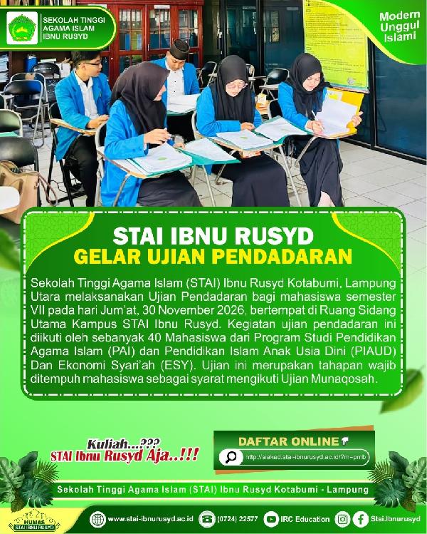 STAI Ibnu Rusyd Kotabumi Gelar Ujian Pendadaran, 40 Mahasiswa Bersiap Menuju Tahap Akhir Perkuliahan