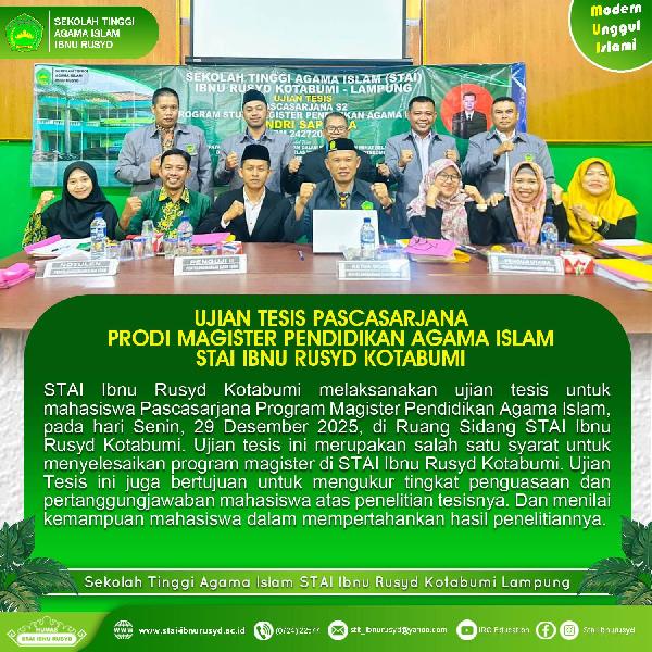 Ujian Tesis Pascasarjana Prodi Magister PAI STAI Ibnu Rusyd Kotabumi Berlangsung Khidma